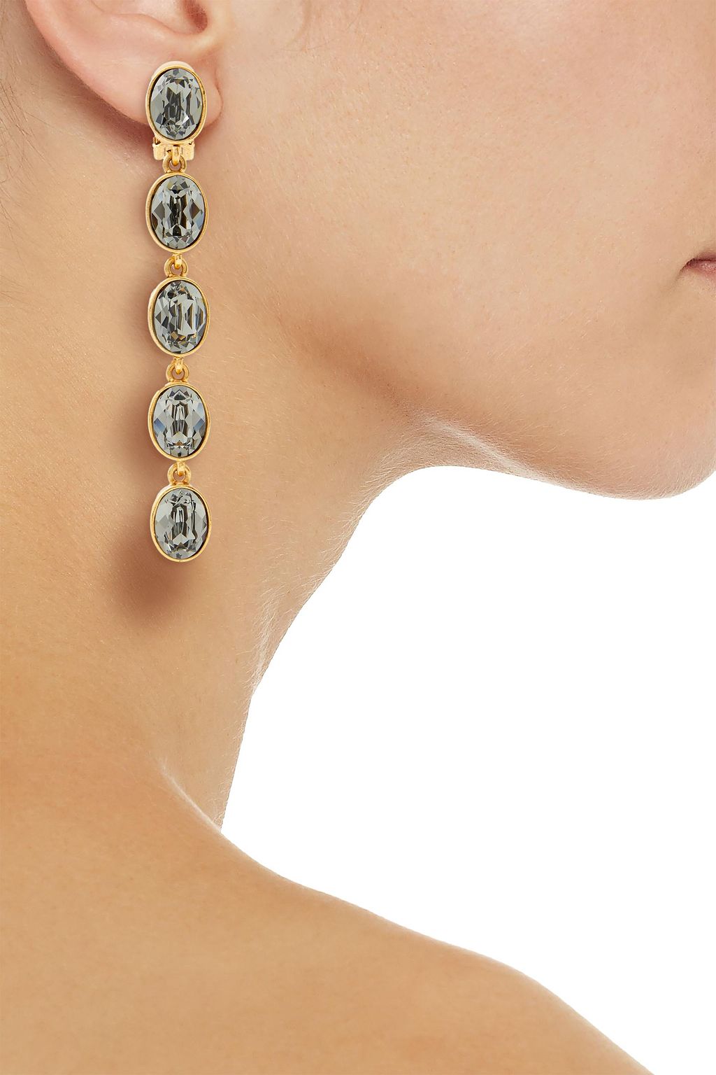 OSCAR DE LA RENTA Gold-tone crystal clip earrings