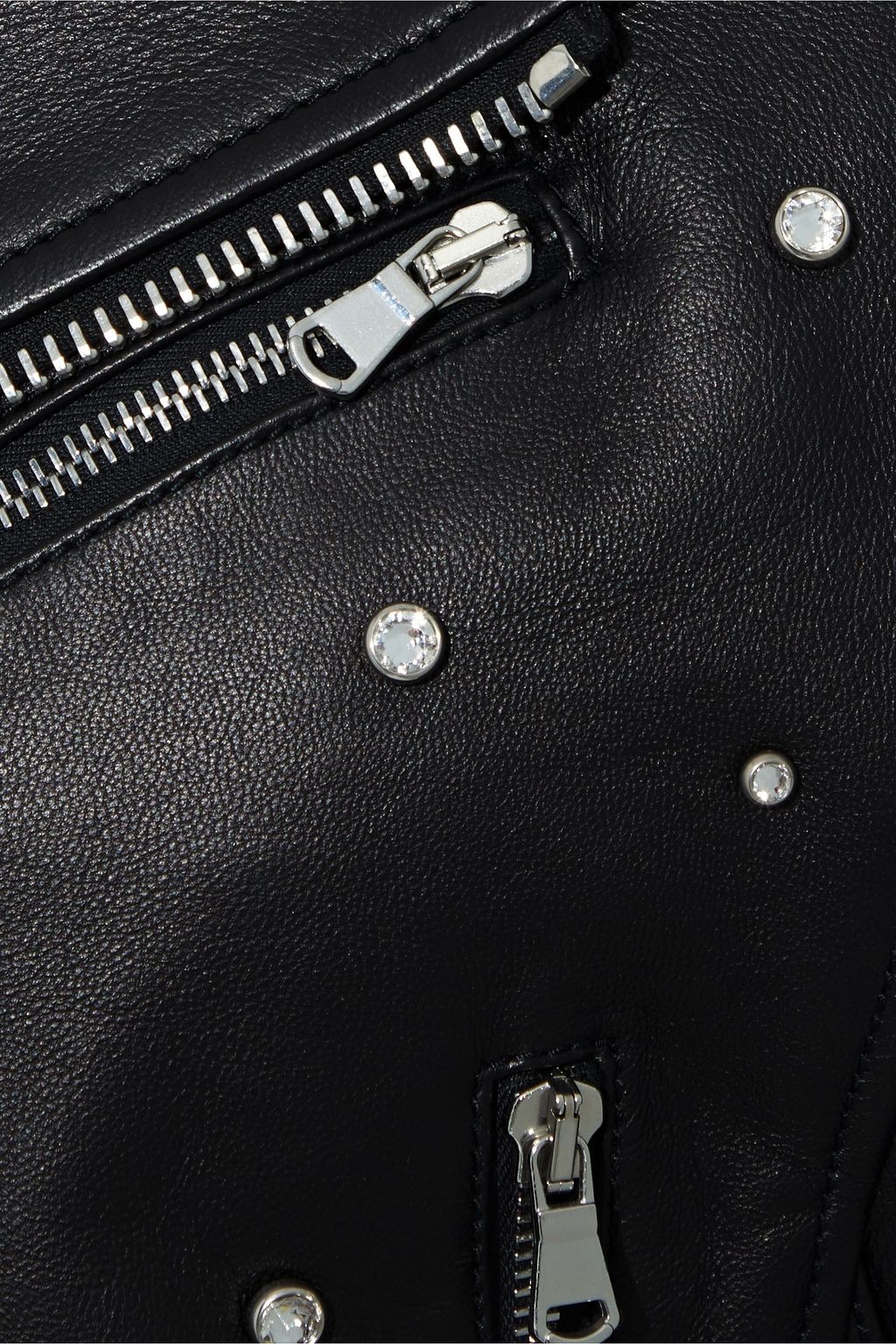 REDVALENTINO Cropped crystal-embellished leather biker jacket