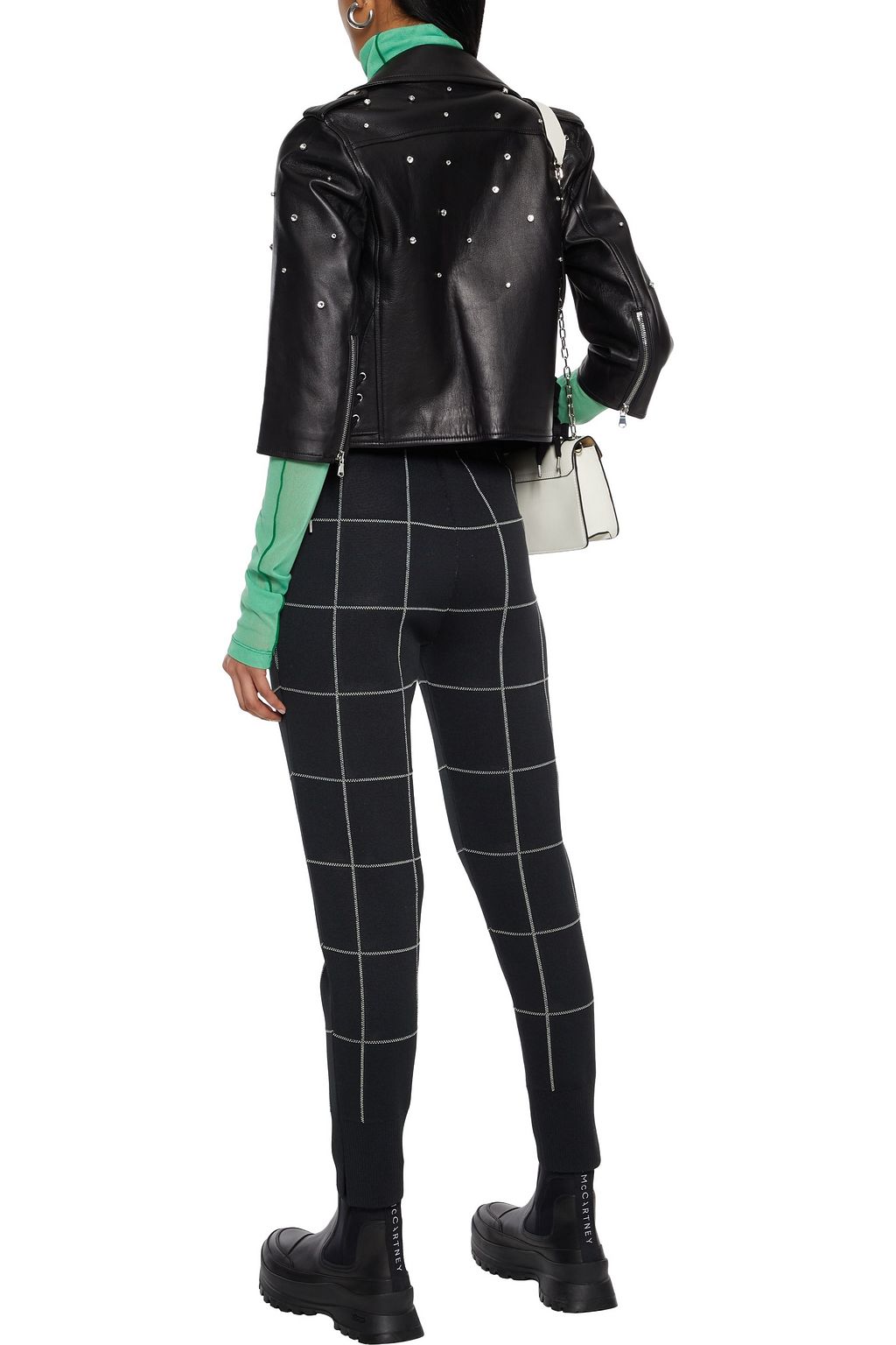 REDVALENTINO Cropped crystal-embellished leather biker jacket