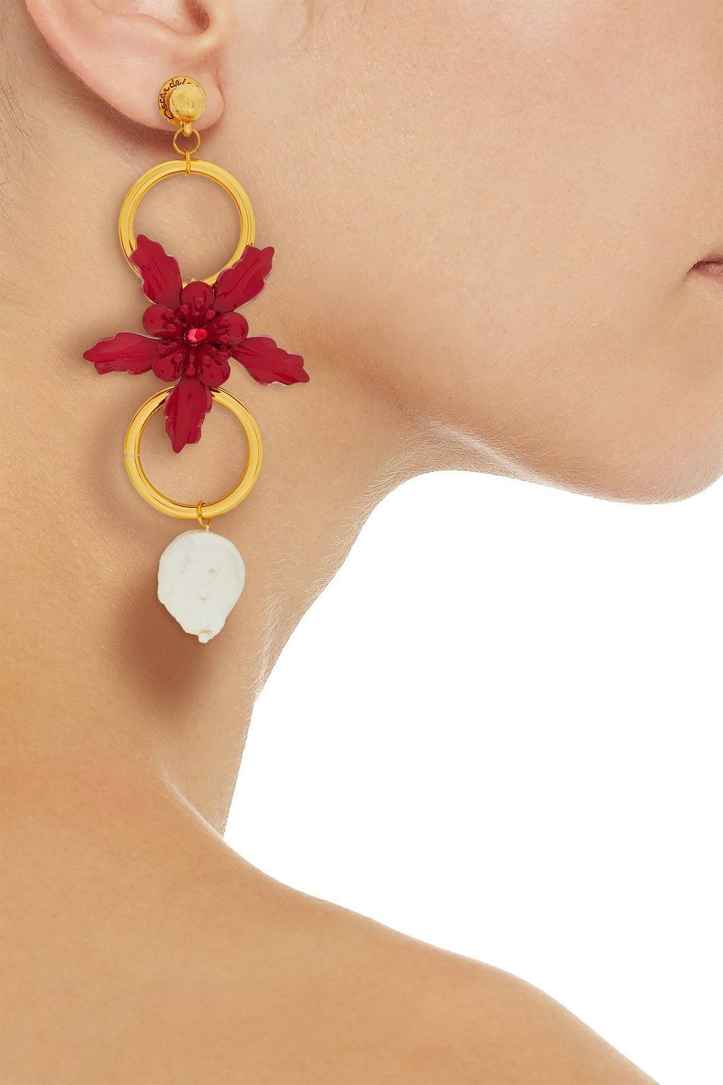 OSCAR DE LA RENTA Gold-tone, pearl and resin earrings