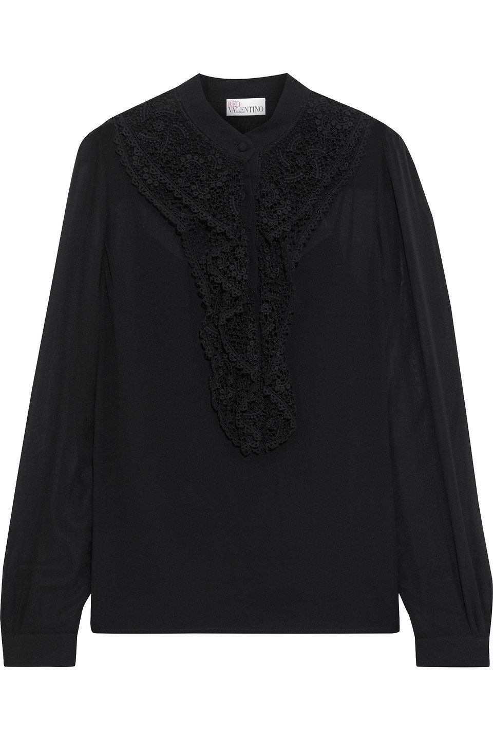 Redvalentino Woman Crocheted Lace-trimmed Silk-chiffon Blouse Black Size 42