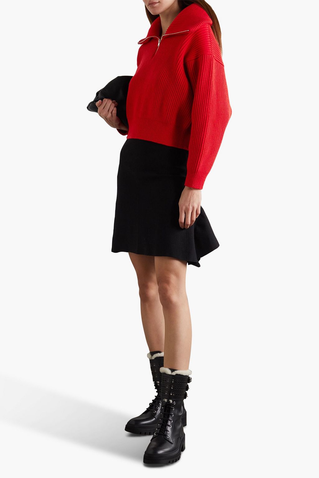 ALAÏA リブ編みウール&カシミヤ混 ハーフジップセーター