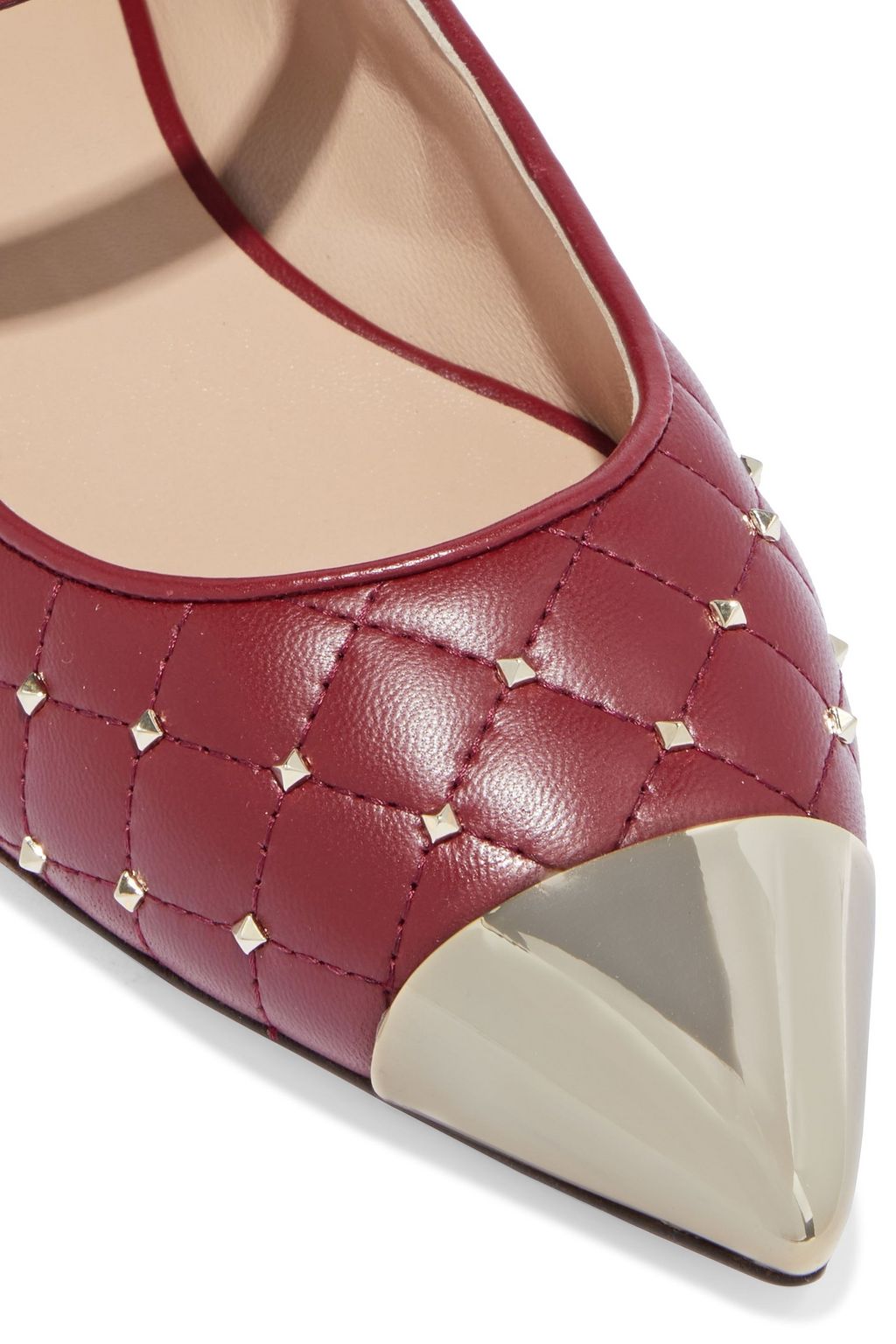 VALENTINO GARAVANI Rockstud quilted leather point-toe Mary Jane flats
