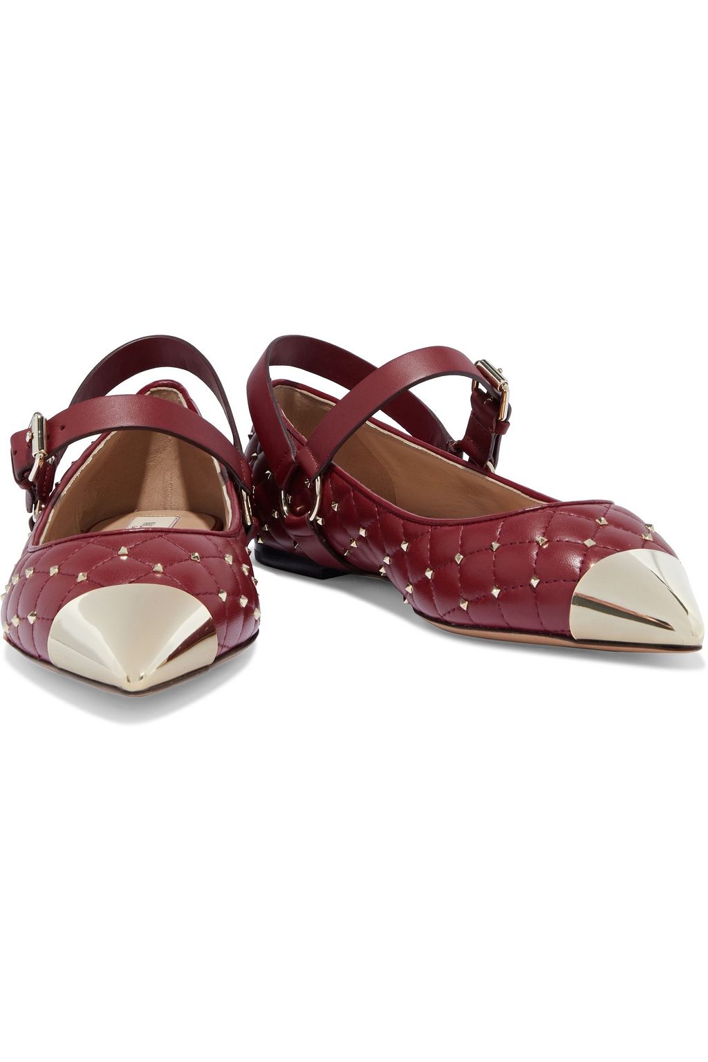 VALENTINO GARAVANI Rockstud quilted leather point-toe Mary Jane flats