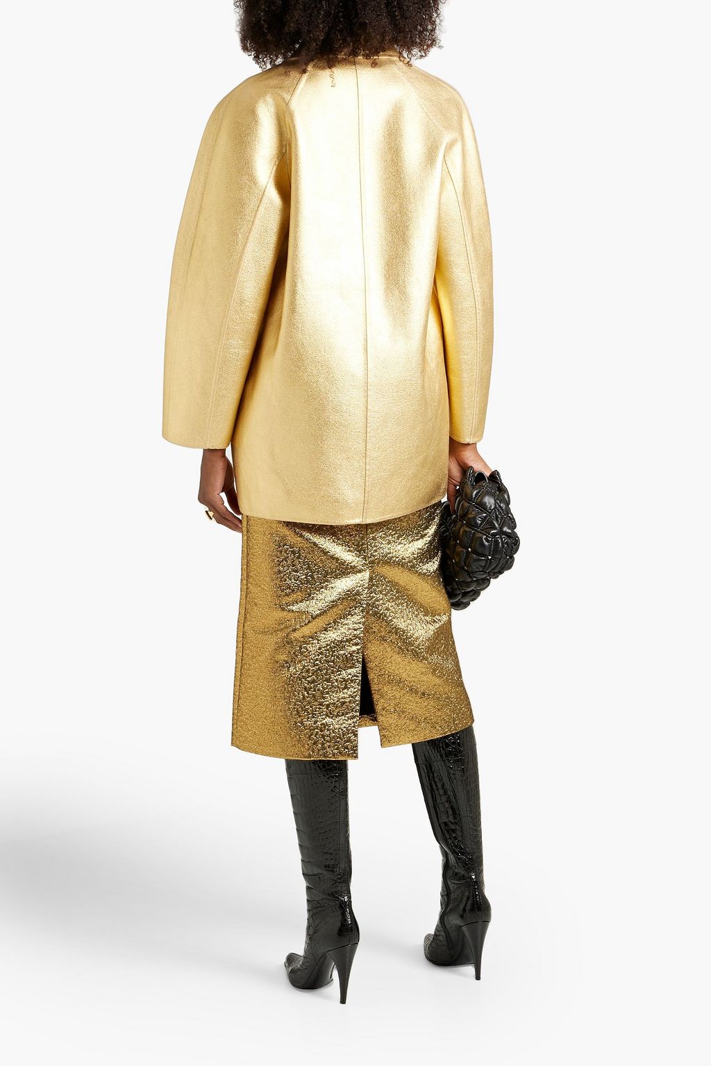 VALENTINO GARAVANI Oversized metallic coated wool and cashmere-blend blazer