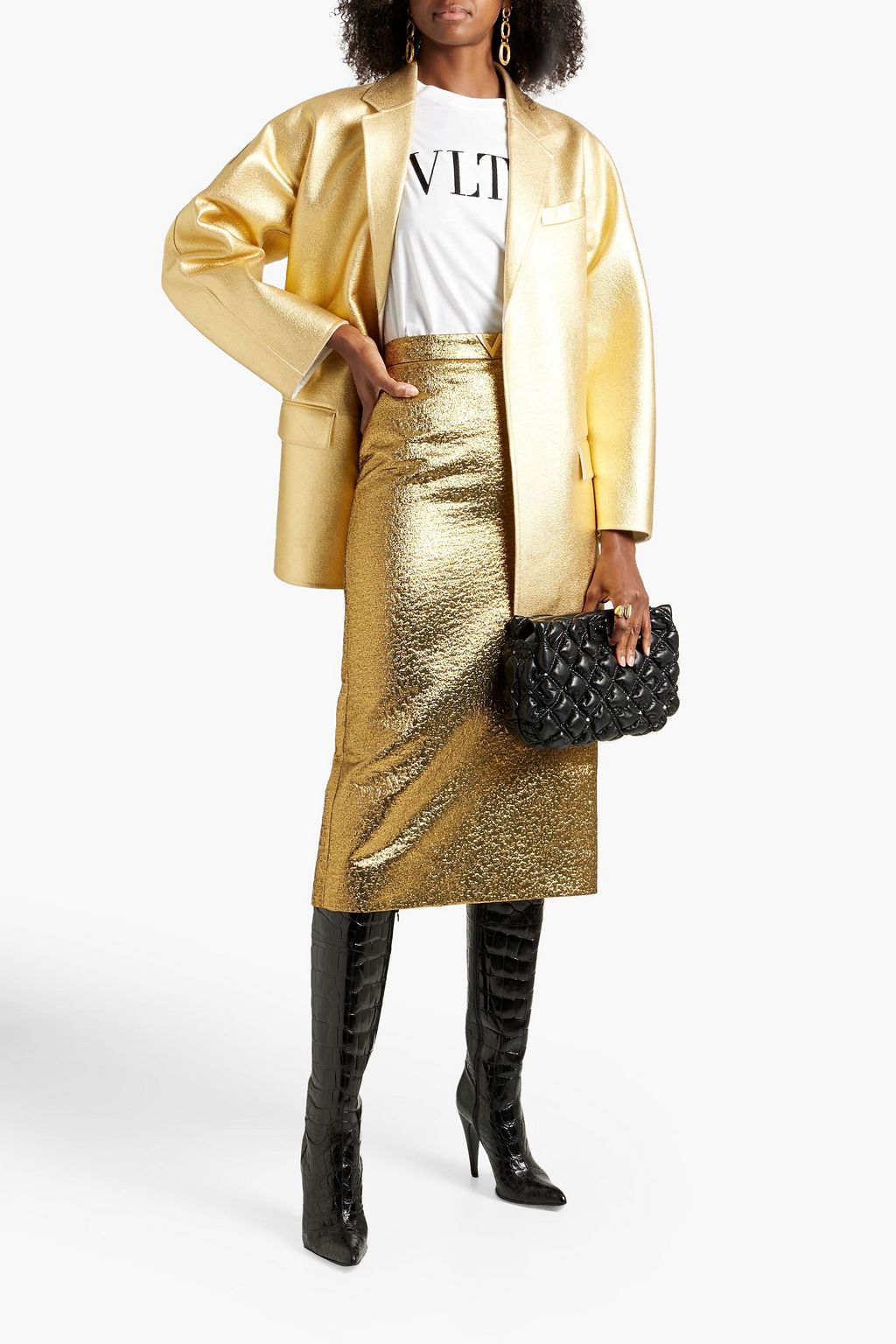 VALENTINO GARAVANI Oversized metallic coated wool and cashmere-blend blazer