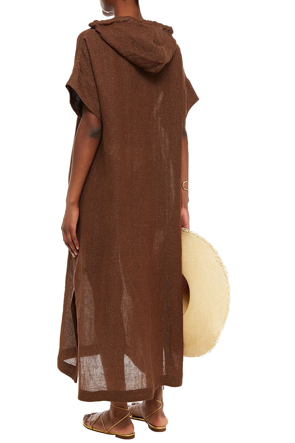 LISA MARIE FERNANDEZ Metallic linen-blend gauze hooded kaftan