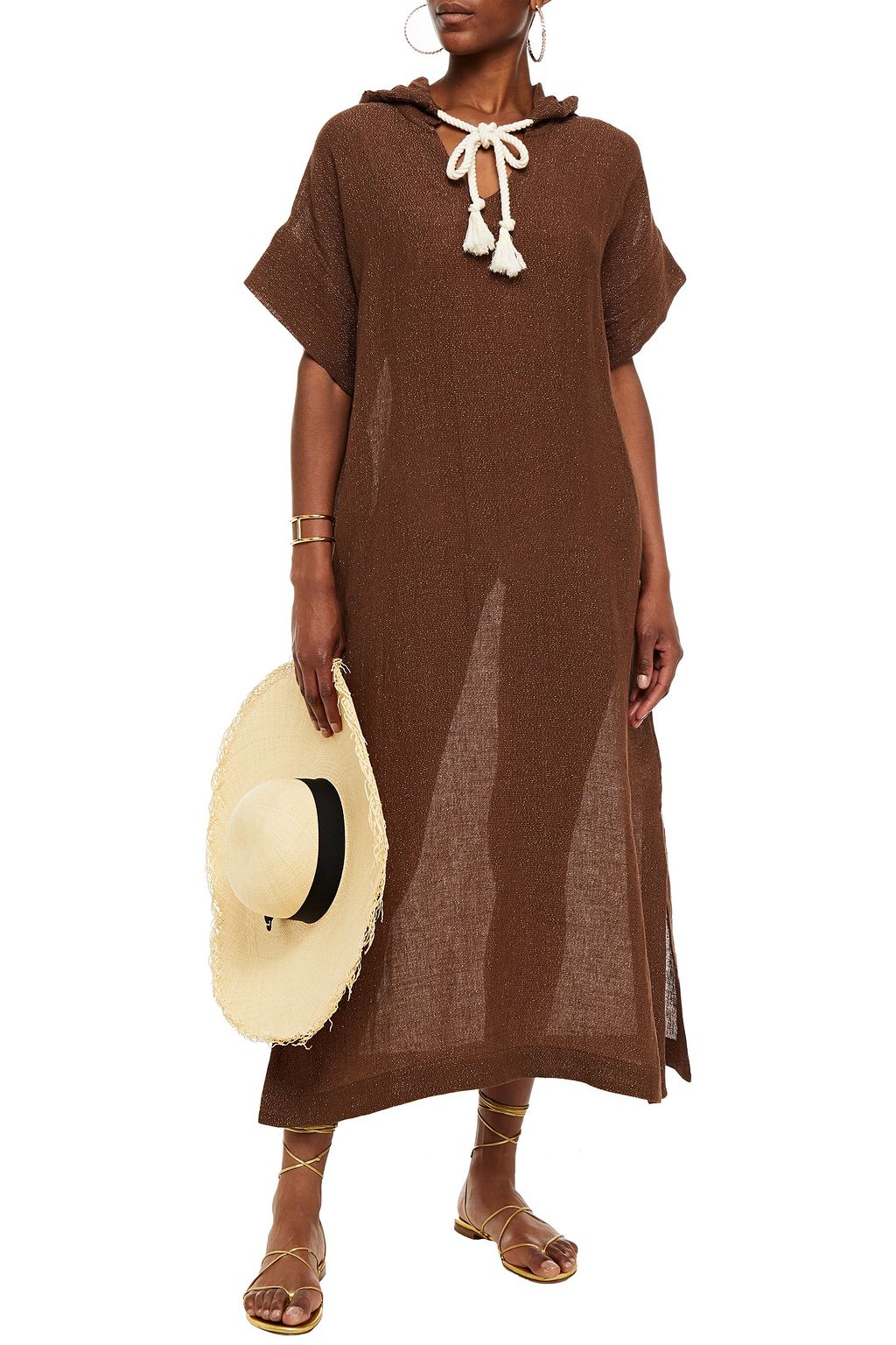 LISA MARIE FERNANDEZ Metallic linen-blend gauze hooded kaftan