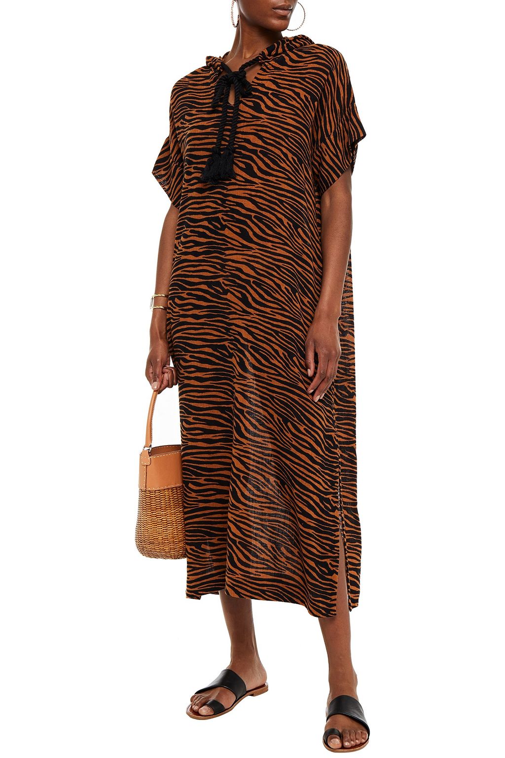 LISA MARIE FERNANDEZ Zebra-print cotton-gauze hooded kaftan