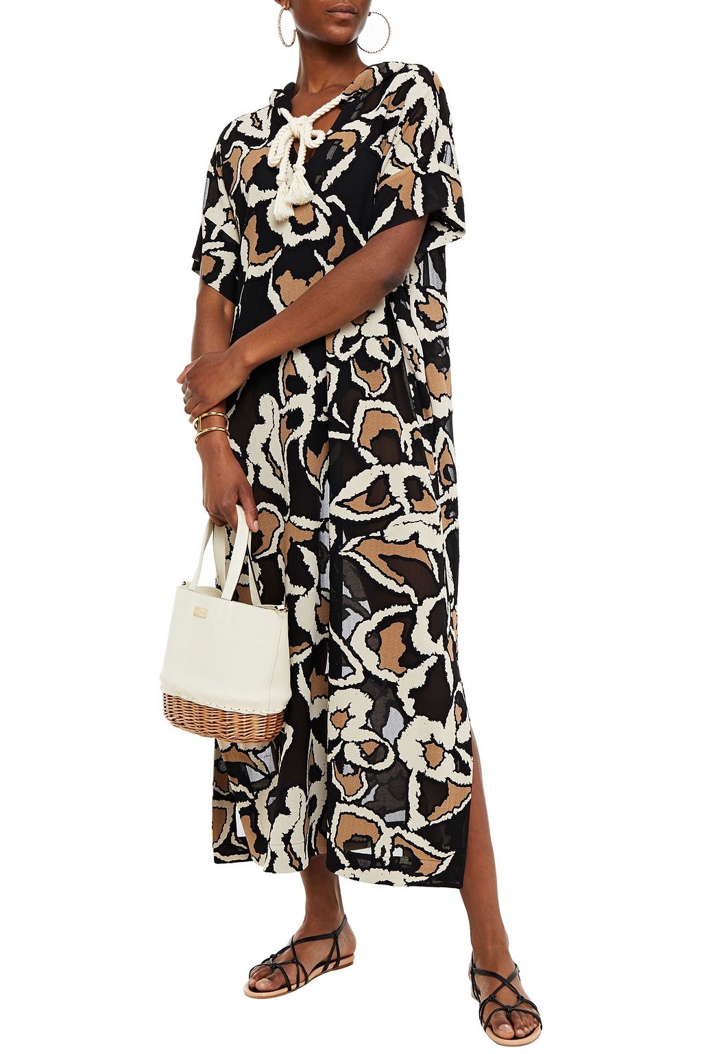 LISA MARIE FERNANDEZ Printed crepe hooded kaftan