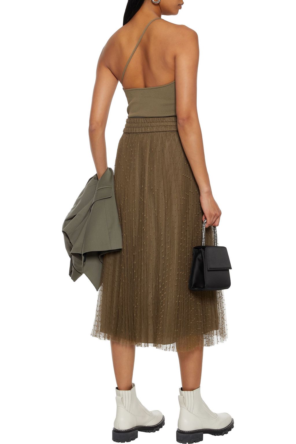 REDVALENTINO Pleated point d'esprit midi skirt