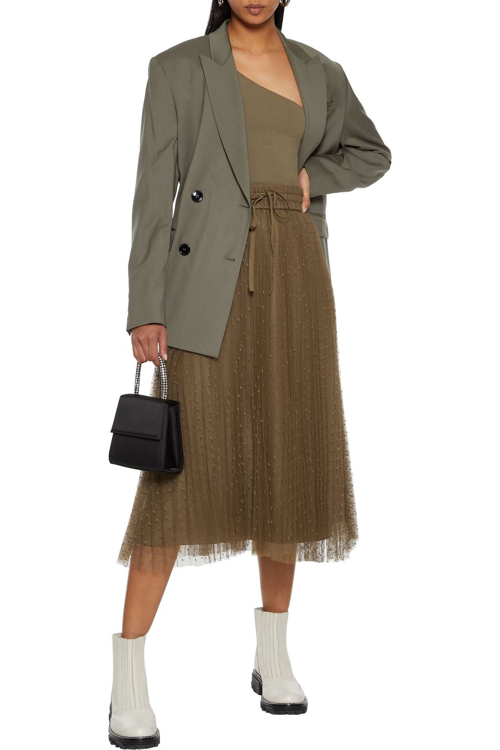 REDVALENTINO Pleated point d'esprit midi skirt