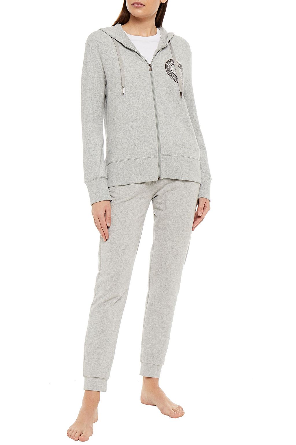 CALVIN KLEIN Printed mélange French cotton-blend terry hoodie