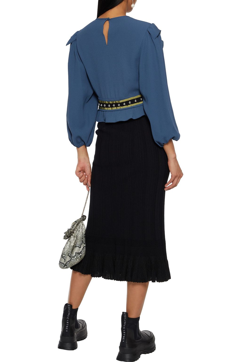 REDVALENTINO Ruffled studded crepe blouse