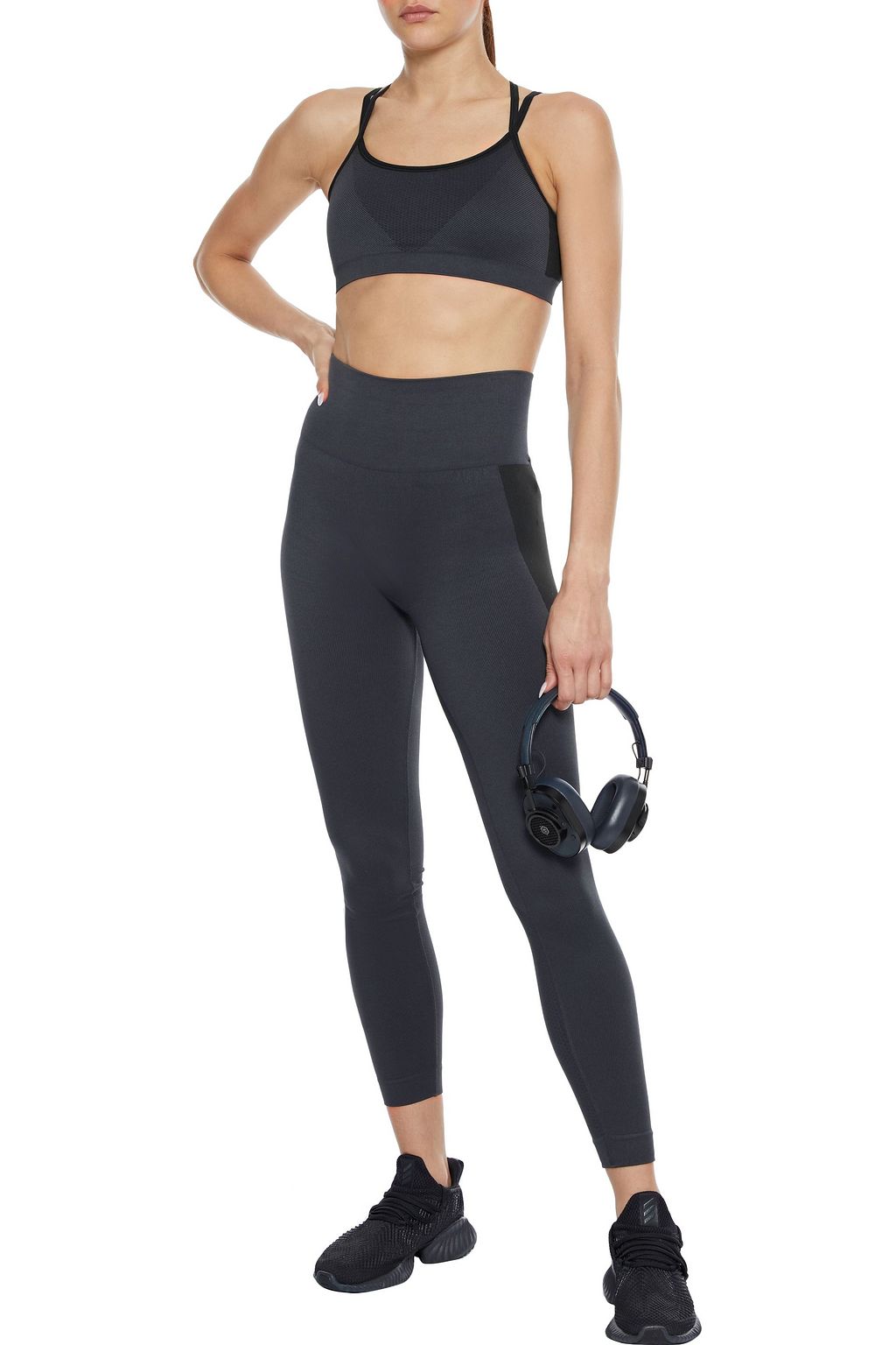 REEBOK X VICTORIA BECKHAM Two-tone stretch-jacquard sports bra