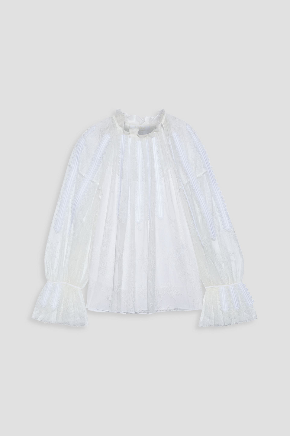 Chloé - Ruffled silk-trimmed Chantilly lace blouse - White - FR 34