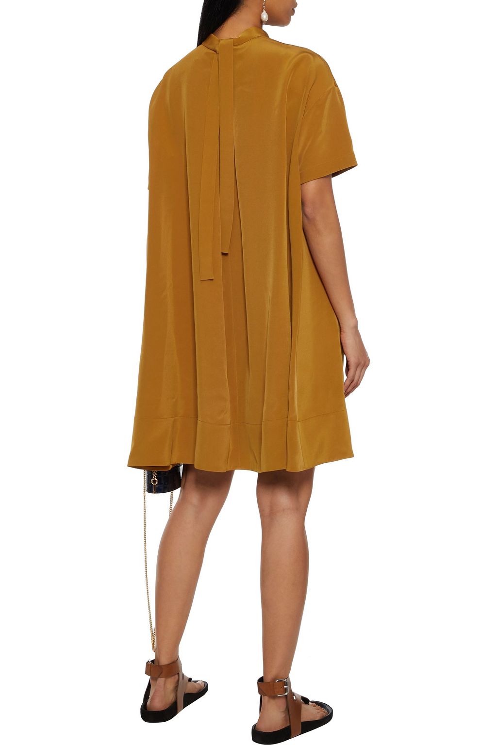 CHLOÉ Tie-neck satin-crepe mini dress