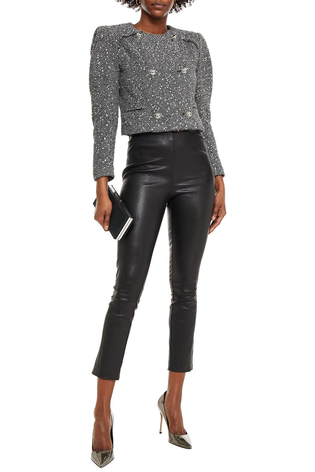 IRO Sorla cropped double-breasted sequined bouclé-tweed jacket
