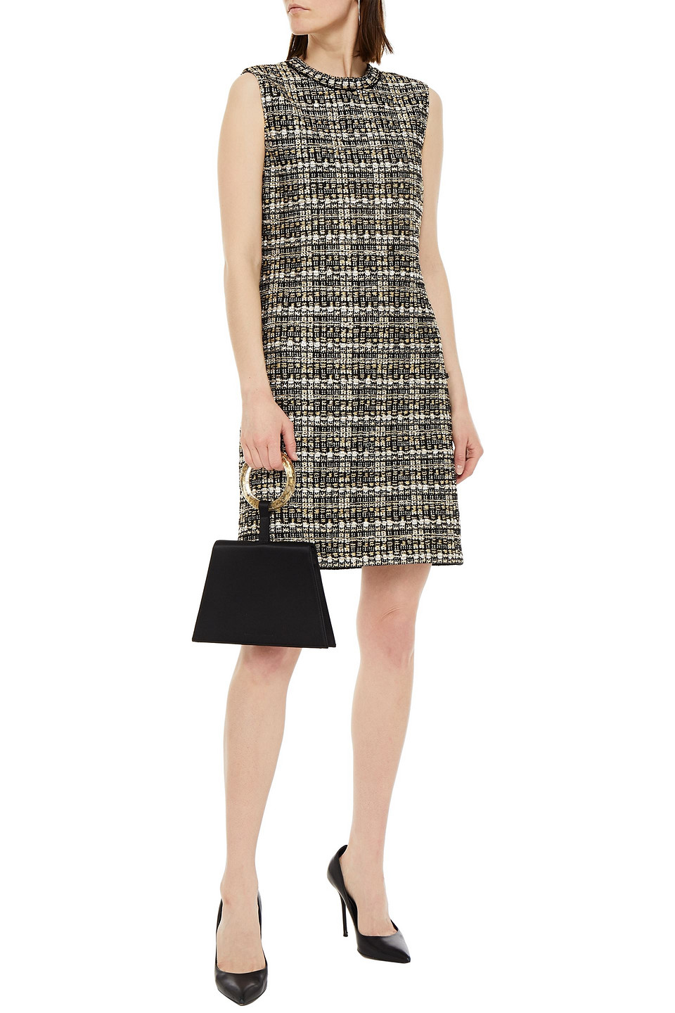 St John Metallic Tweed Mini Dress In Neutrals