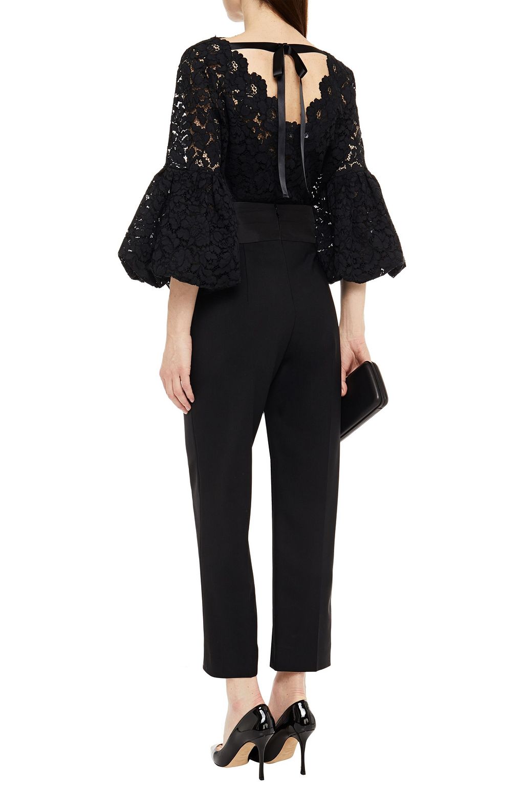 OSCAR DE LA RENTA Faille-paneled wool-blend twill straight-leg pants