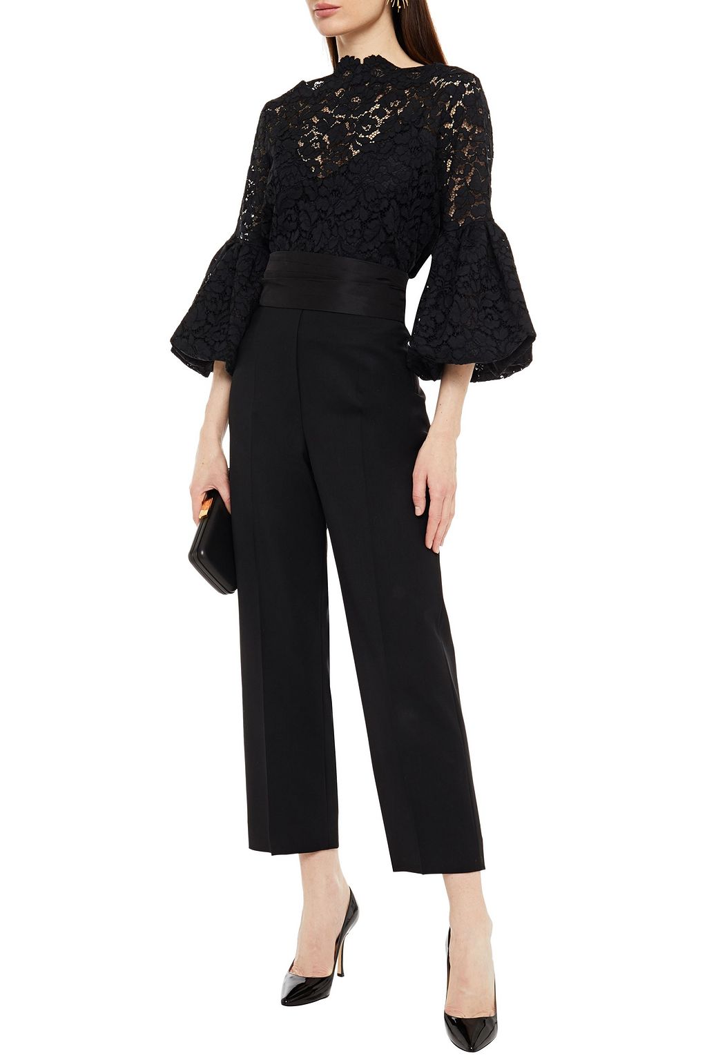 OSCAR DE LA RENTA Faille-paneled wool-blend twill straight-leg pants