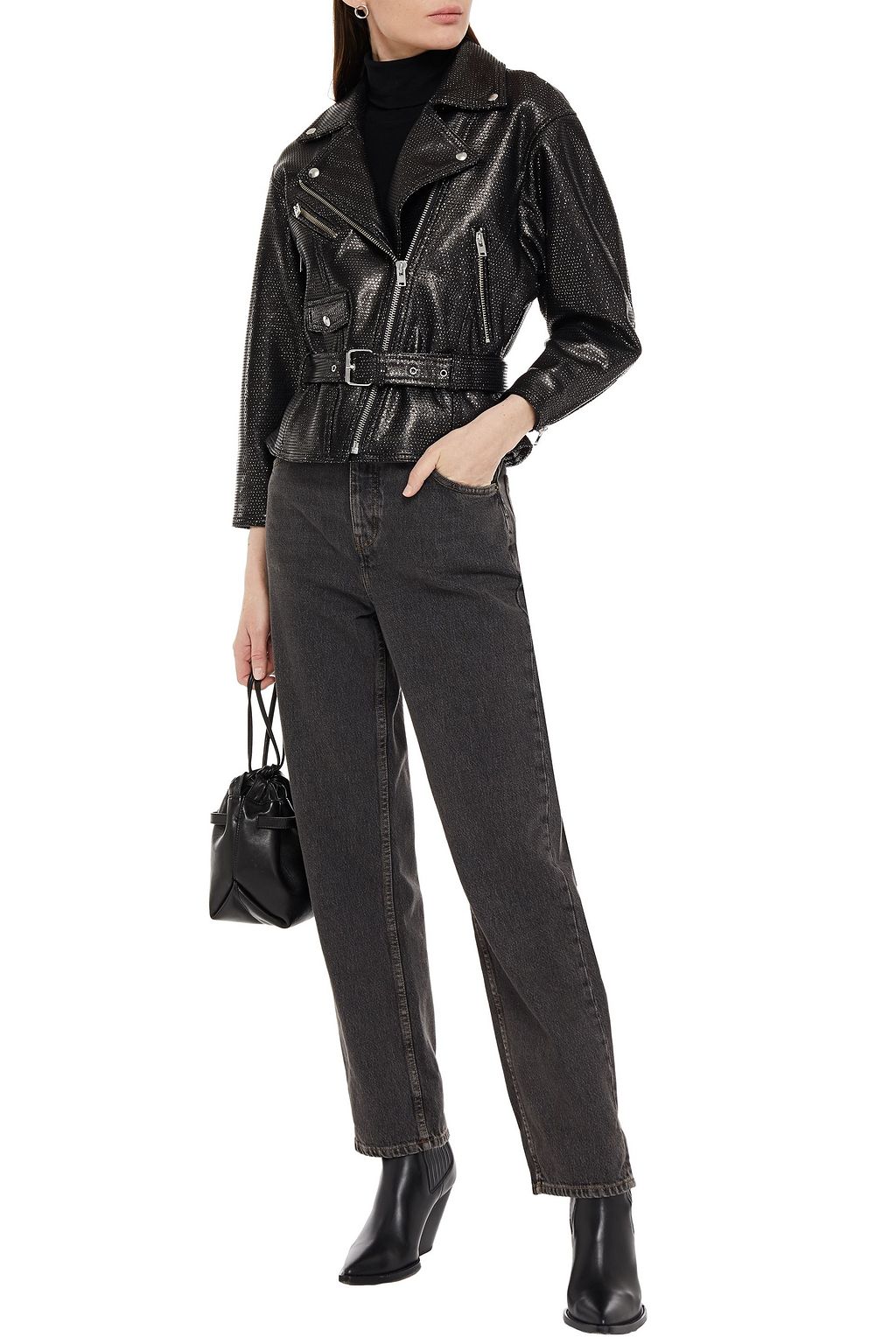 IRO Metallic laser-cut leather biker jacket
