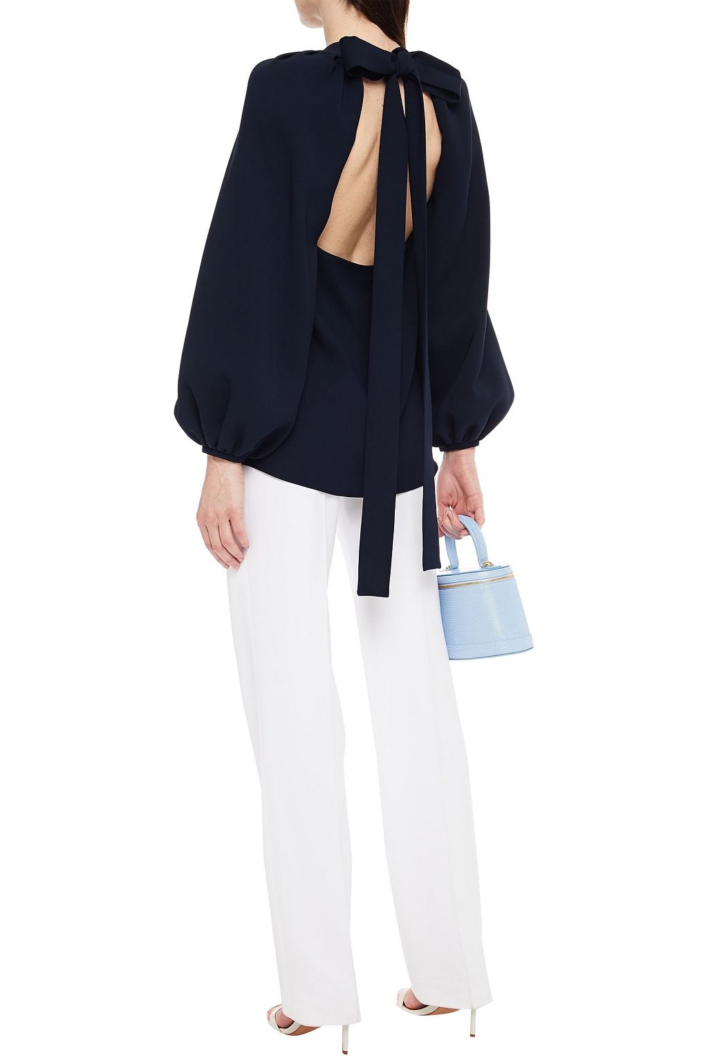OSCAR DE LA RENTA Open-back pleated stretch-silk crepe blouse