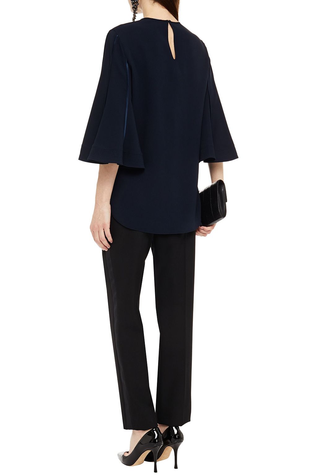 OSCAR DE LA RENTA Satin-trimmed silk-blend crepe de chine blouse
