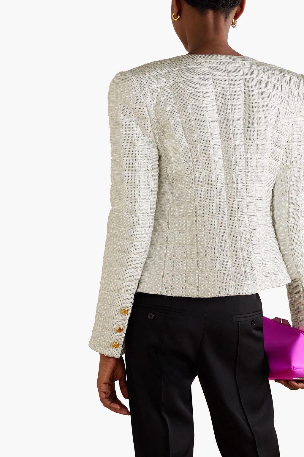 BALMAIN 크리스털 장식 퀼팅 실크 재킷