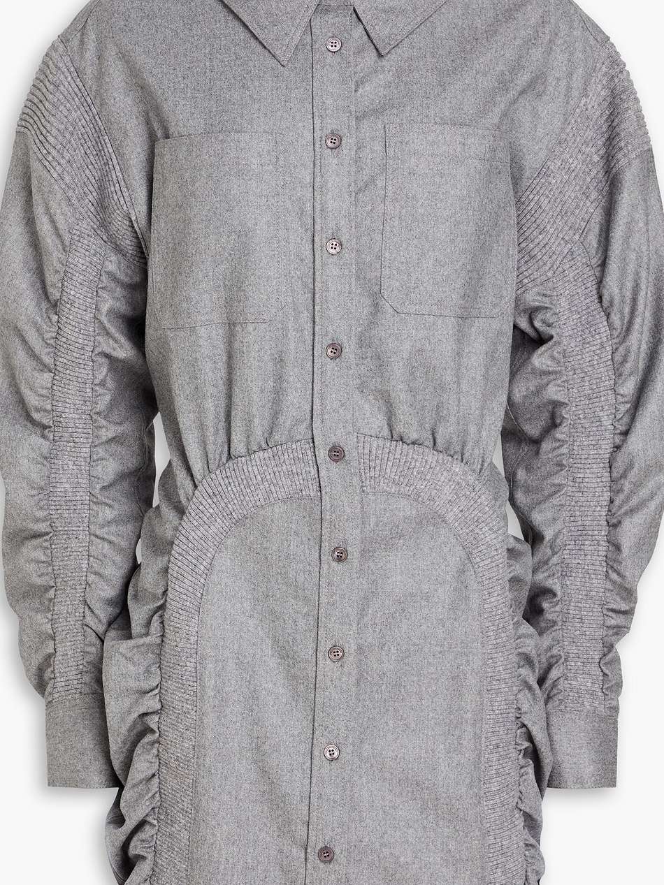wren ruched wool-flannel mini shirt dress