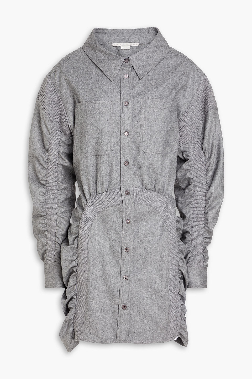 Stella Mccartney Wren Ruched Wool-flannel Mini Shirt Dress In Gray