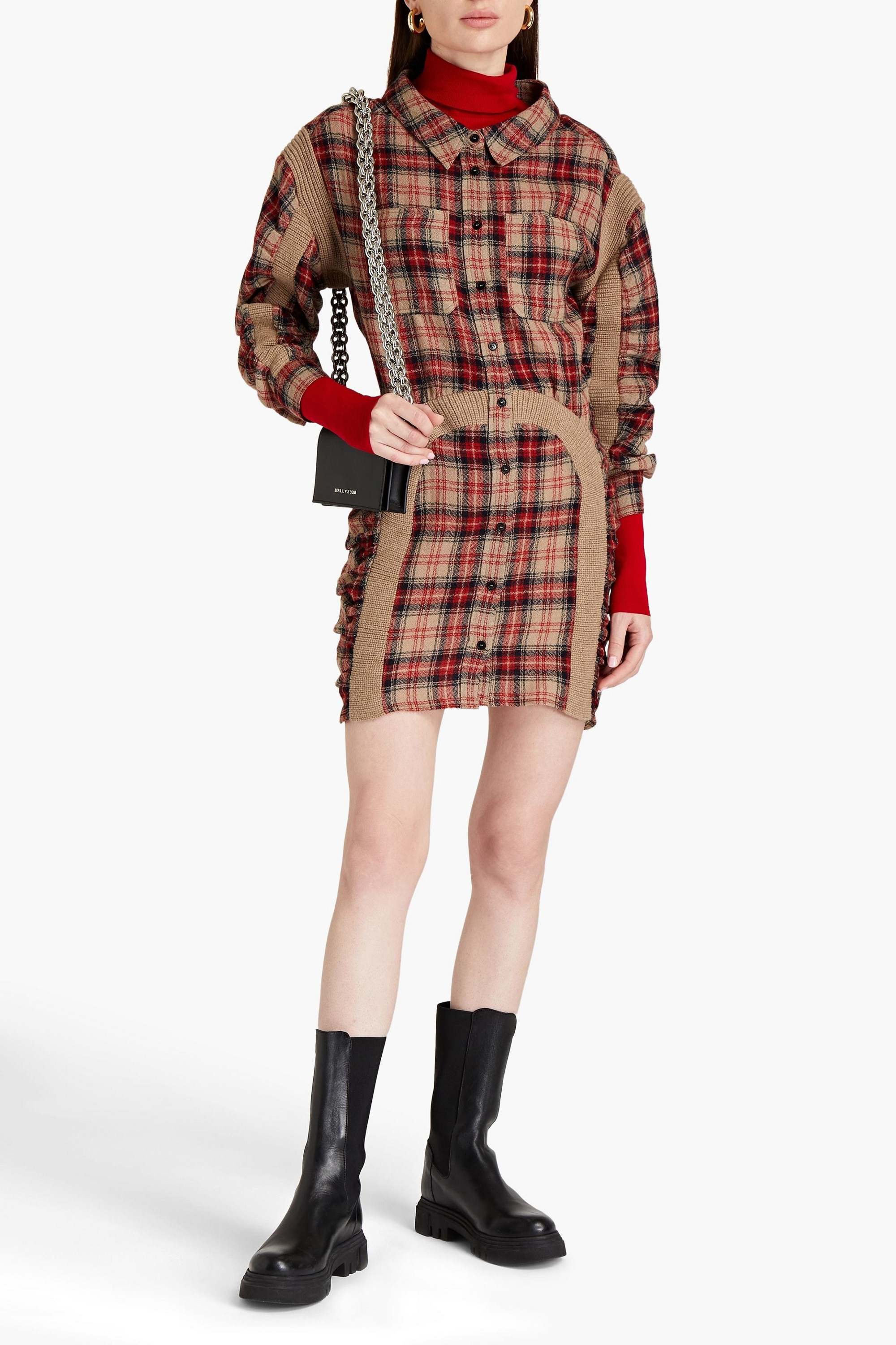 Stella McCartney Wren ruched checked wool mini shirt dress