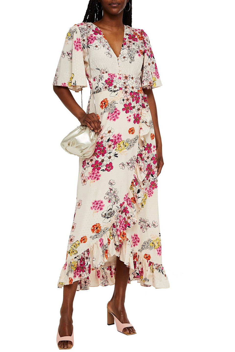 BYTIMO WRAP-EFFECT FLORAL-PRINT JACQUARD MIDI DRESS 3074457345625932720