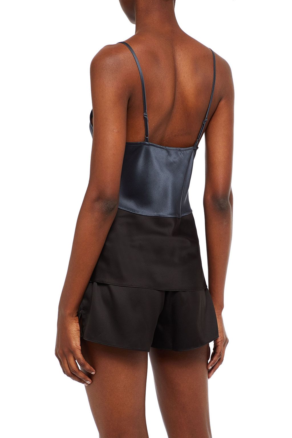 GINIA Two-tone stretch-satin camisole