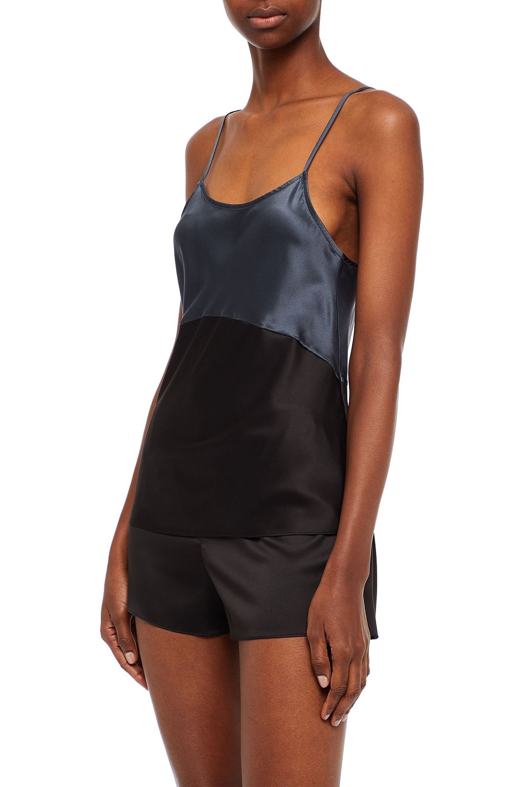 GINIA Two-tone stretch-satin camisole