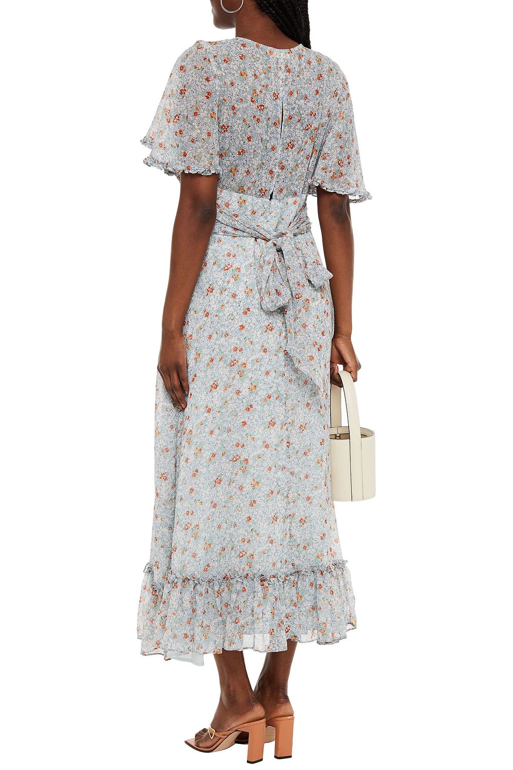 BYTIMO Belted cutout floral-print crepon midi dress