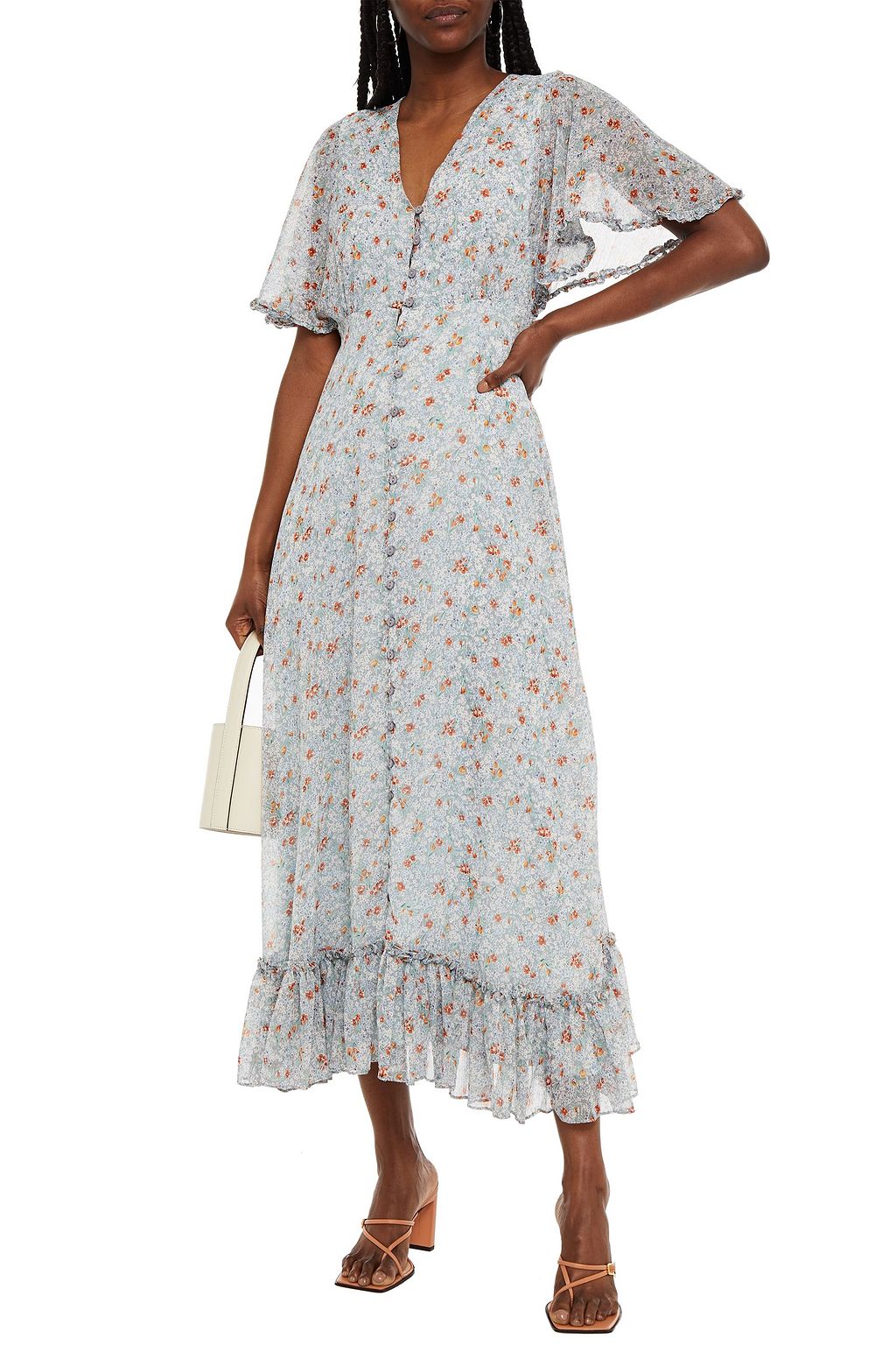 BYTIMO Belted cutout floral-print crepon midi dress