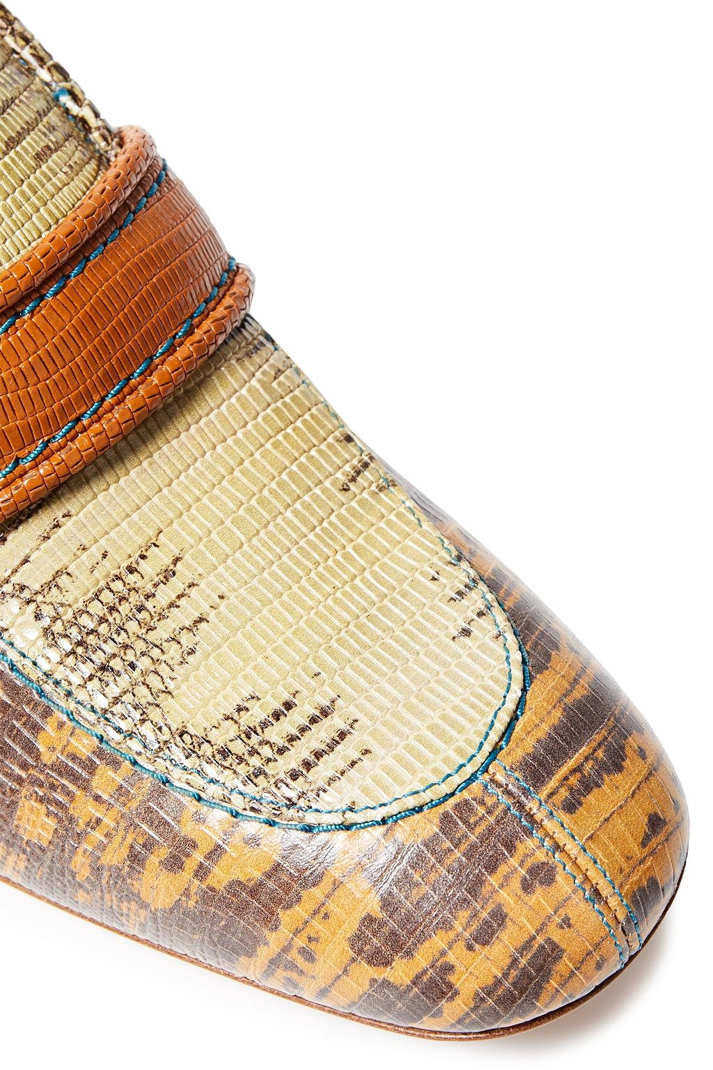 CHLOÉ Cheryl paneled lizard-effect leather loafers
