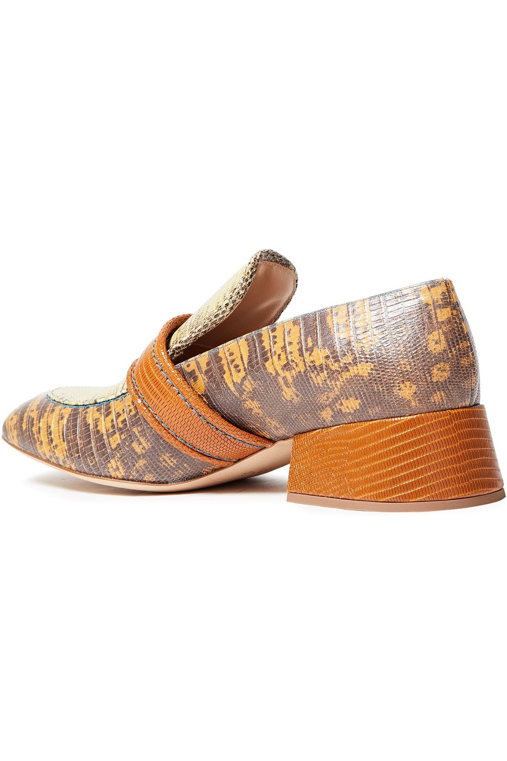 CHLOÉ Cheryl paneled lizard-effect leather loafers