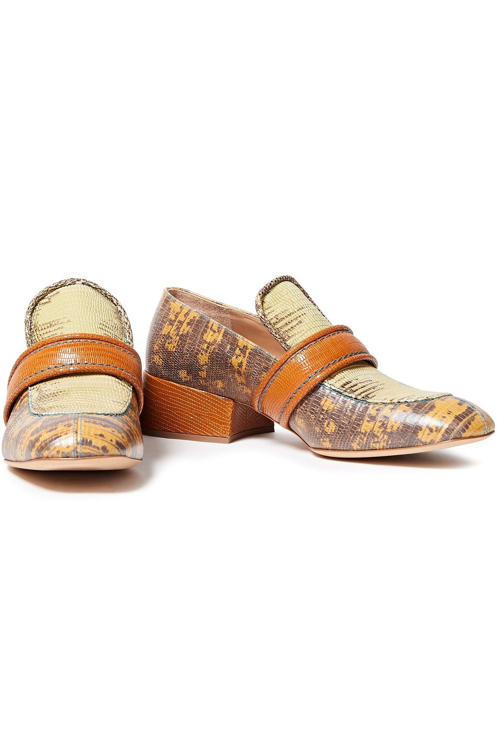 CHLOÉ Cheryl paneled lizard-effect leather loafers