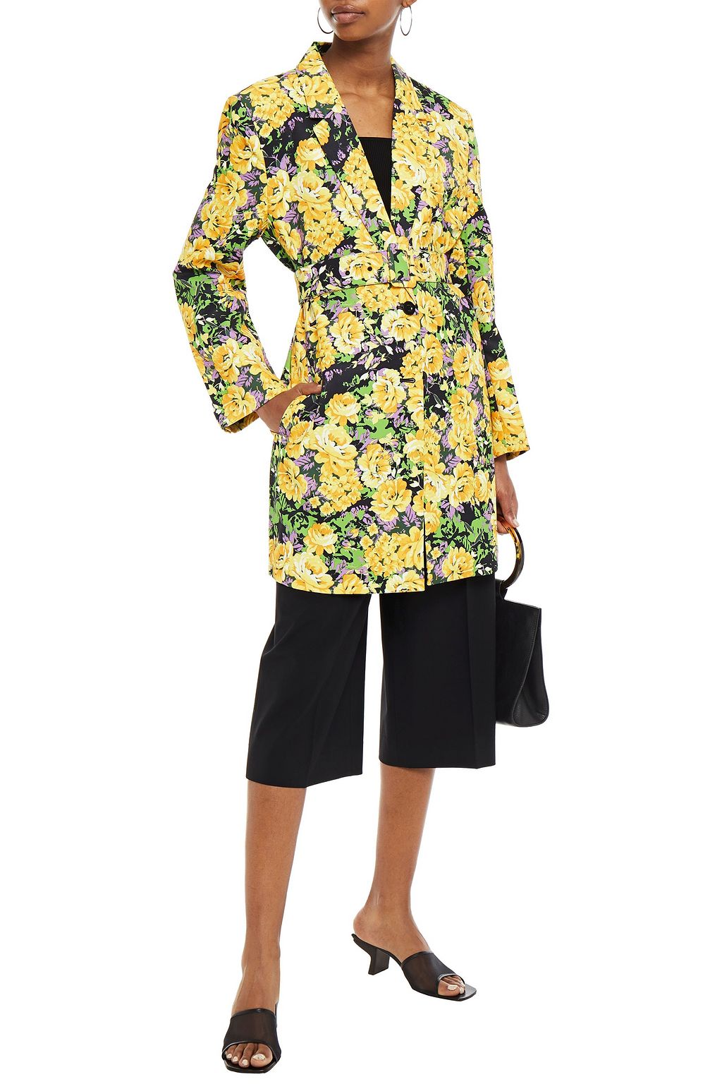 GESTUZ Belted floral-print twill blazer