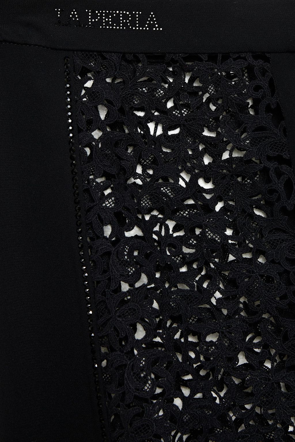 LA PERLA Embellished lace-paneled stretch-silk crepe wide-leg pants