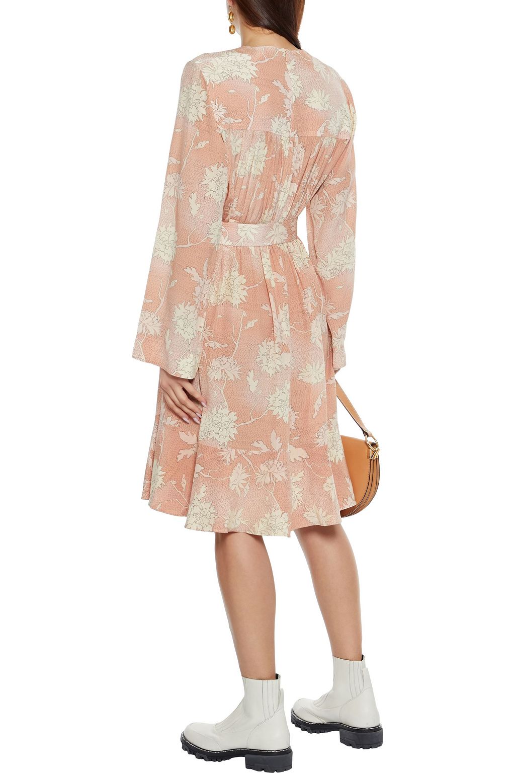 CHLOÉ Belted floral-print silk crepe de chine dress