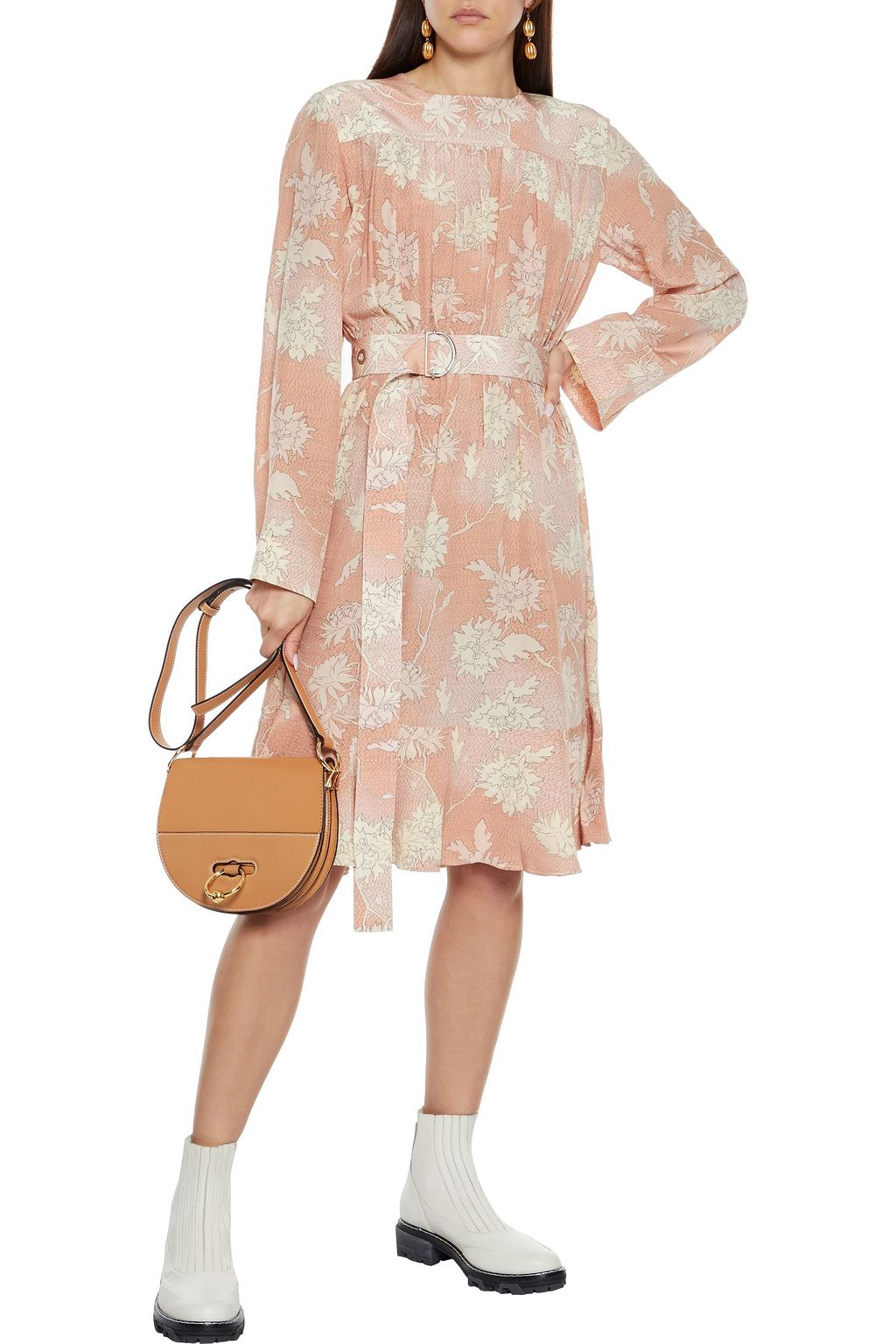 CHLOÉ Belted floral-print silk crepe de chine dress