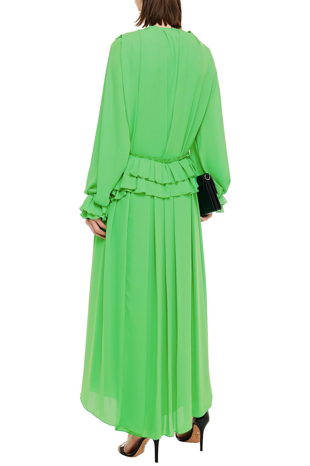 VICTORIA BECKHAM Floral-appliquéd pleated georgette maxi dress