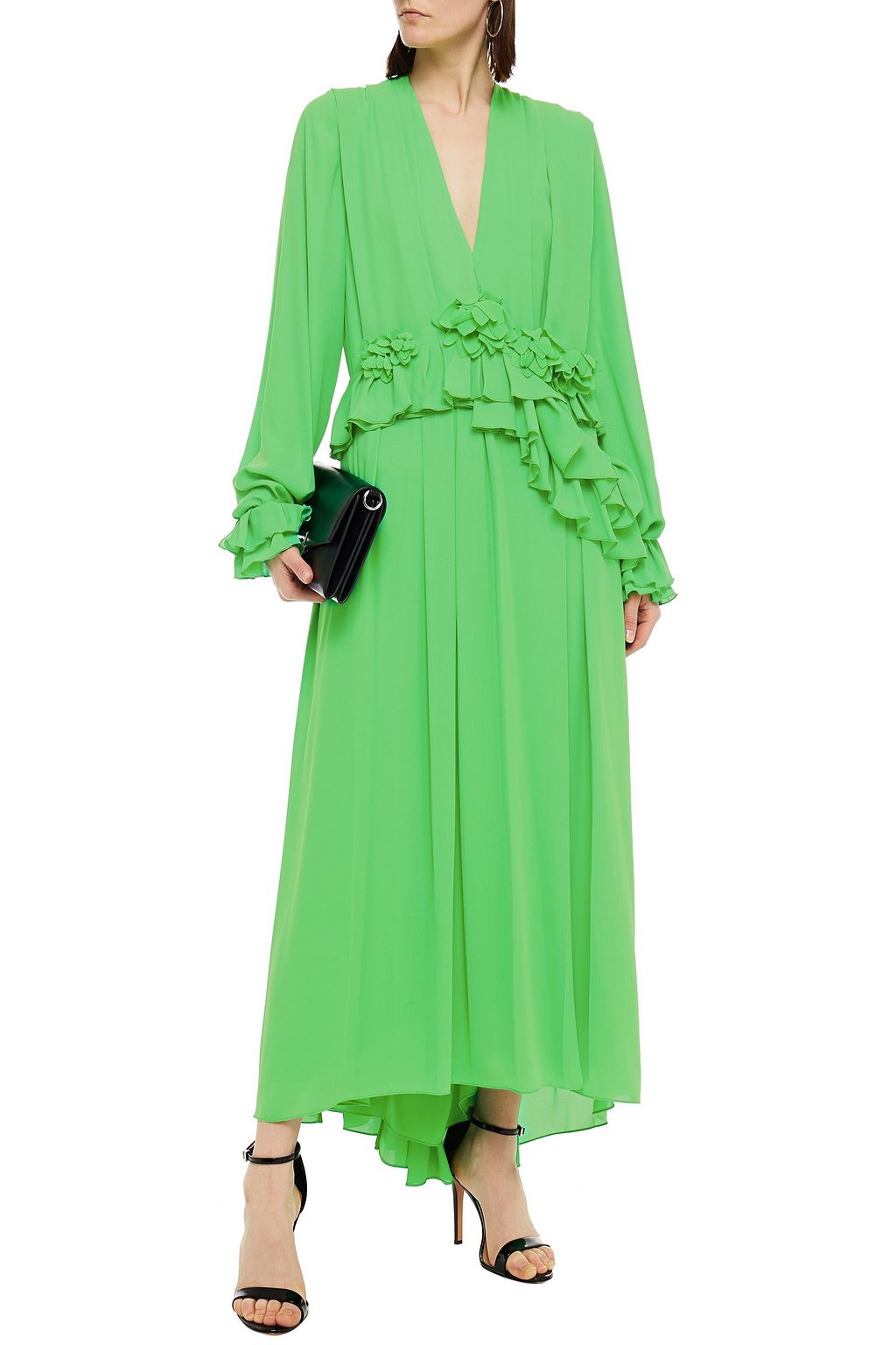 VICTORIA BECKHAM Floral-appliquéd pleated georgette maxi dress