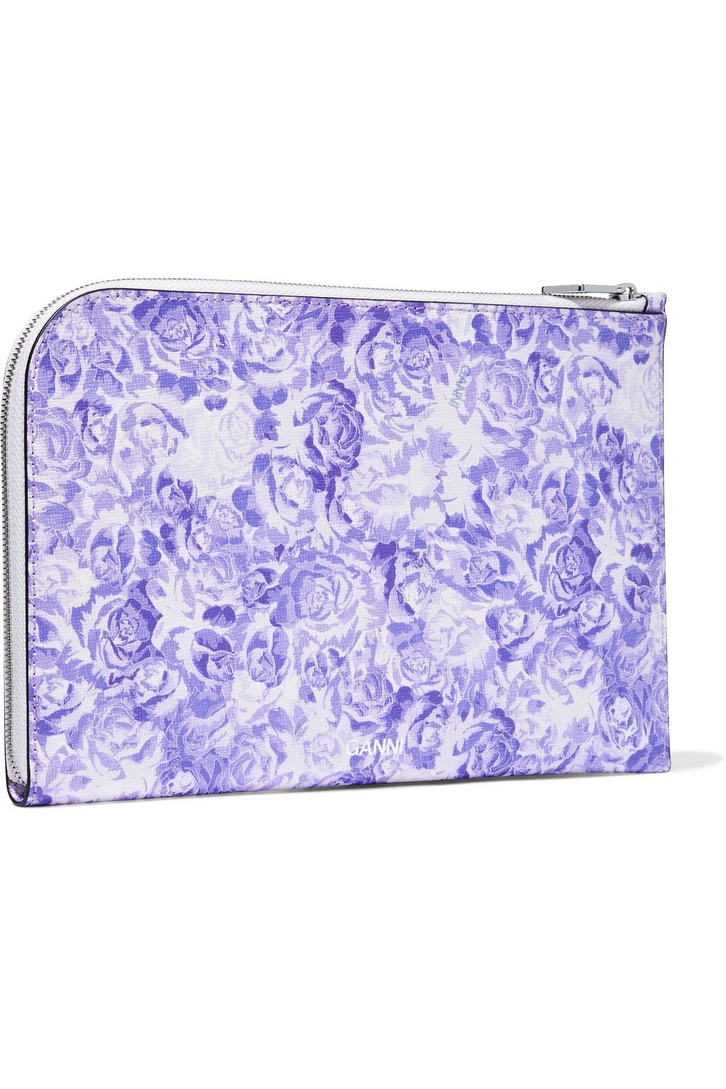 GANNI Floral-print textured-leather pouch