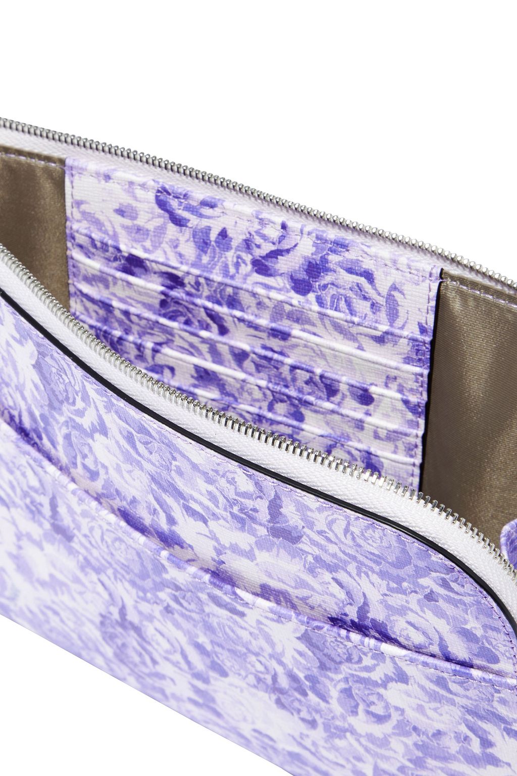 GANNI Floral-print textured-leather pouch