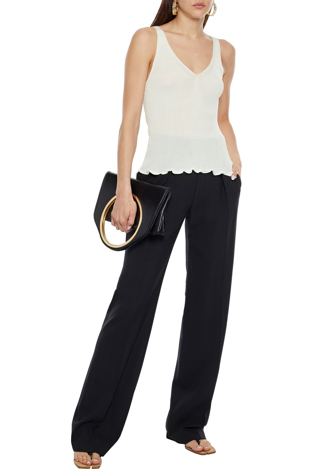 CHLOÉ Ruffle-trimmed ribbed jersey tank