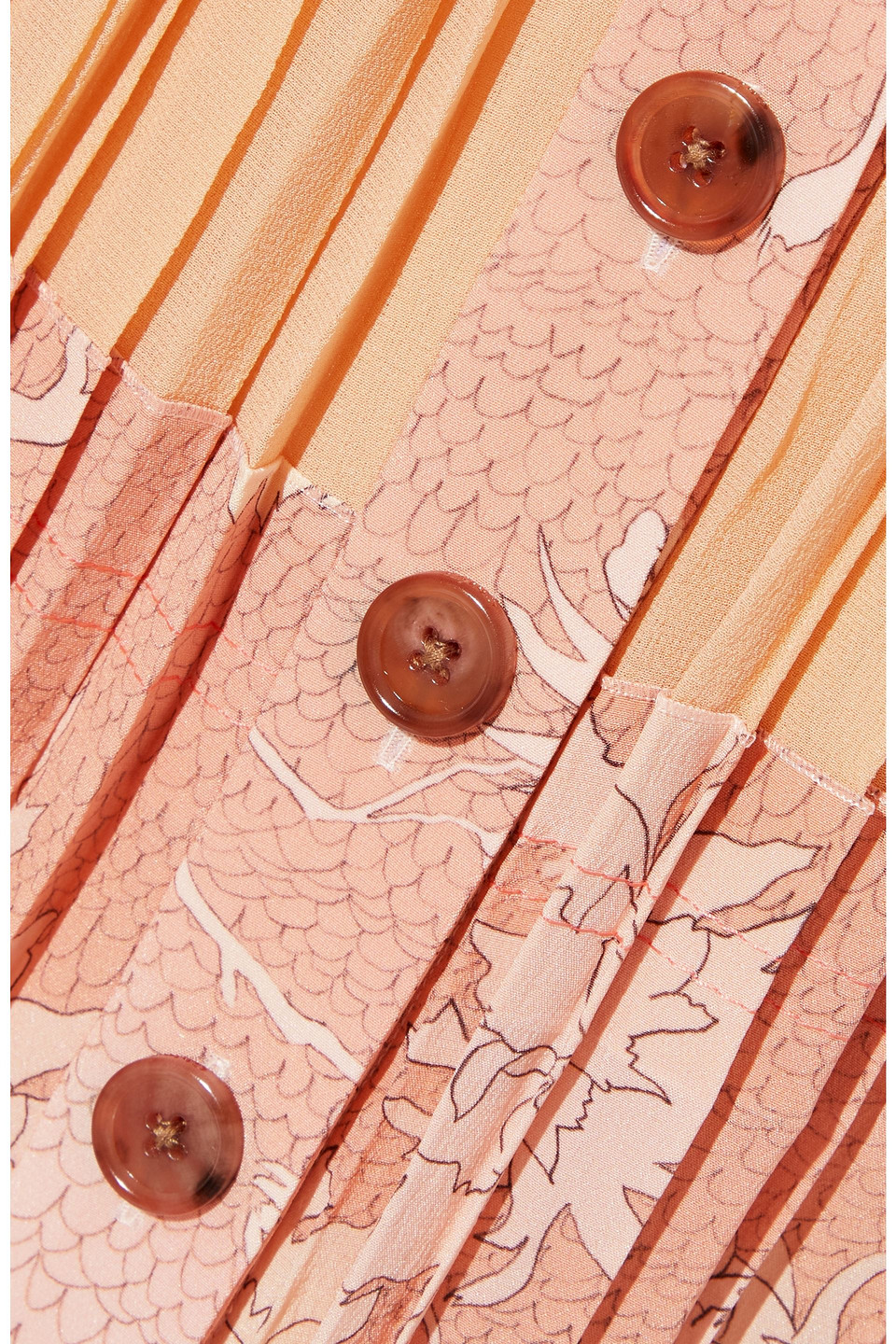 Chloé Paneled Pleated Printed Silk-georgette Mini Skirt In Pastellorange